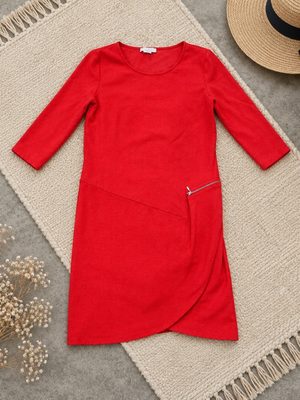 Joan Vass Red Long-Sleeve Sheath Dress